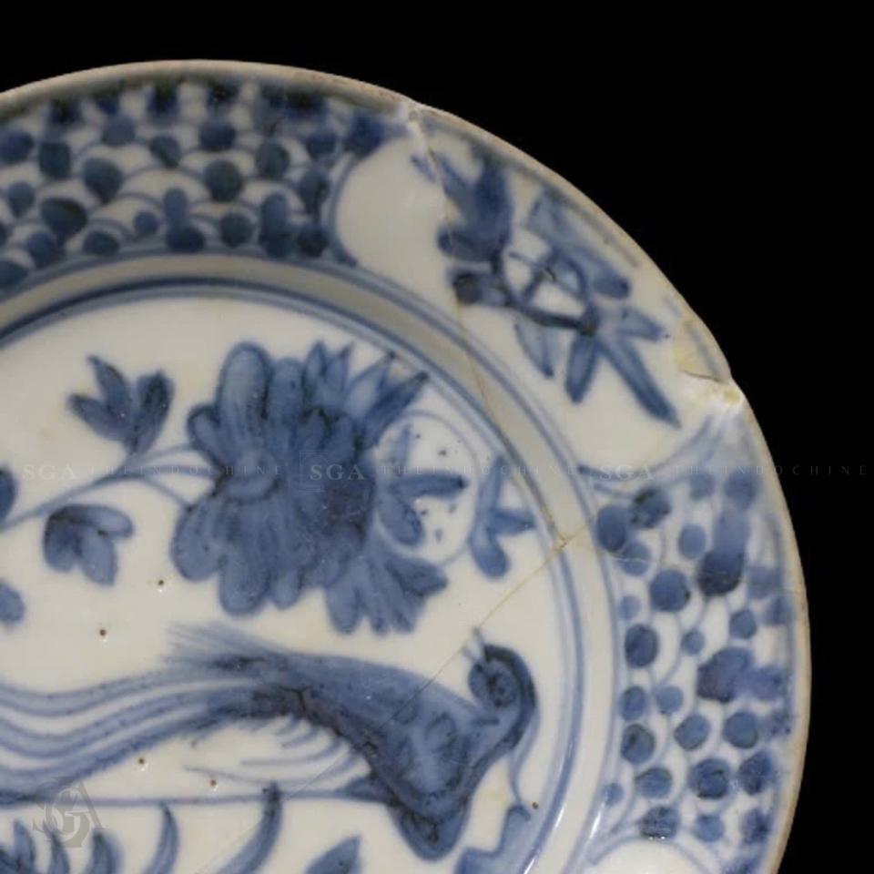 BLUE-AND-WHITE BIRD & FLORAL DISH – MINH DYNASTY-duoc-ban-tai-SAIGON GALLERY ART