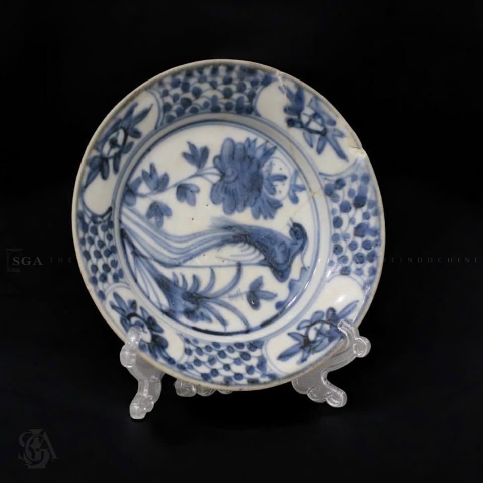 BLUE-AND-WHITE BIRD & FLORAL DISH – MINH DYNASTY-duoc-ban-tai-SAIGON GALLERY ART
