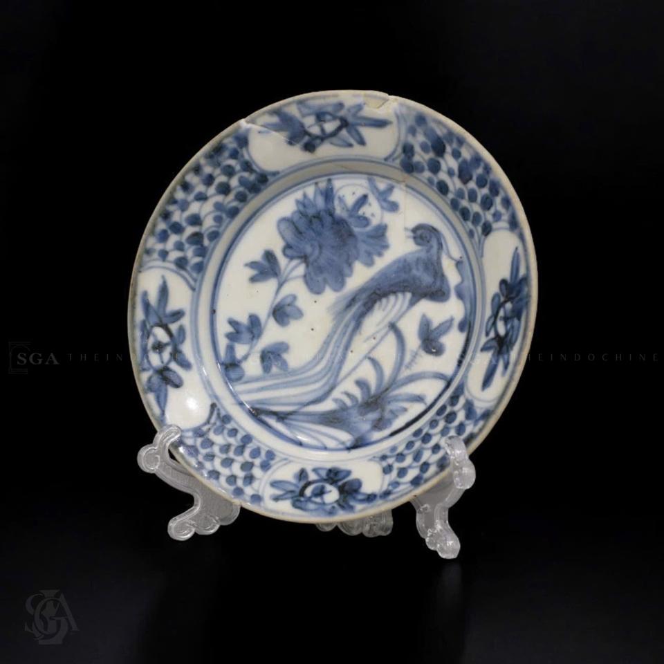 BLUE-AND-WHITE BIRD & FLORAL DISH – MINH DYNASTY-duoc-ban-tai-SAIGON GALLERY ART
