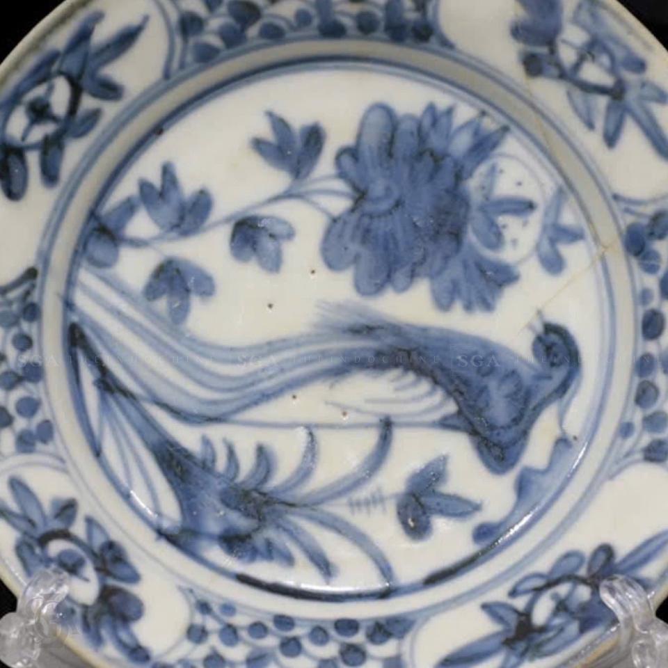 BLUE-AND-WHITE BIRD & FLORAL DISH – MINH DYNASTY-duoc-ban-tai-SAIGON GALLERY ART