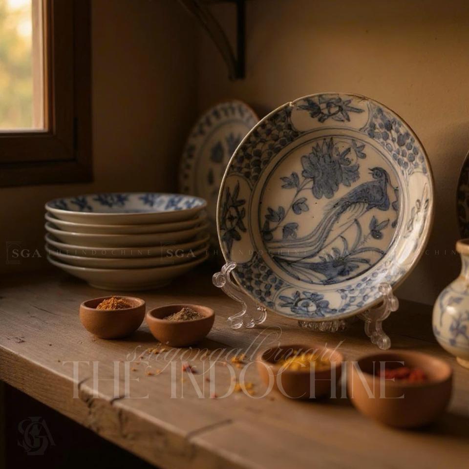 BLUE-AND-WHITE BIRD & FLORAL DISH – MINH DYNASTY-duoc-ban-tai-SAIGON GALLERY ART