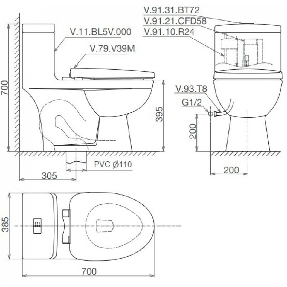 Bồn Cầu Viglacera BL5 Nắp Êm V37 + Vòi Xịt VG826-duoc-ban-tai-BẾP ANH ĐỨC.VN