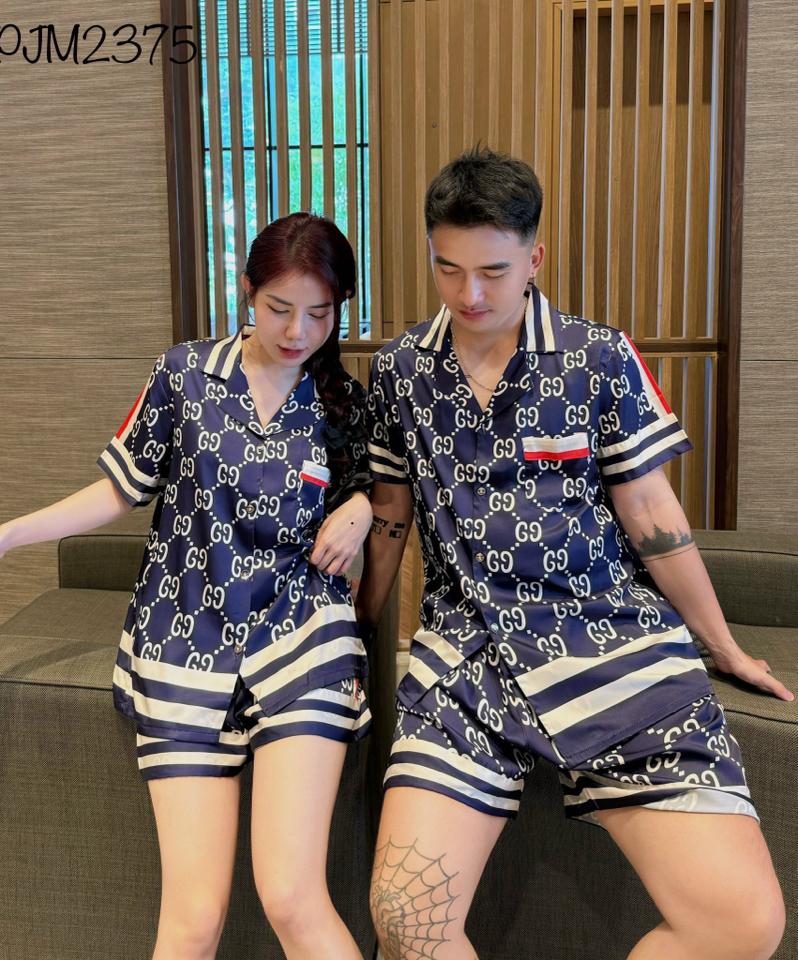 Pajamas đùi lụa mịn Gucci xanh - PJM2375-duoc-ban-tai-BlvckNo - Đồ ngủ cao cấp có sẵn