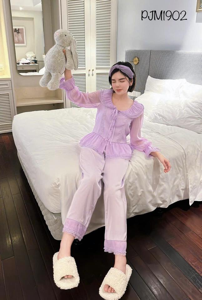 Pajamas lụa phối ren tiểu thư - PJM1902-duoc-ban-tai-BlvckNo - Đồ ngủ cao cấp có sẵn