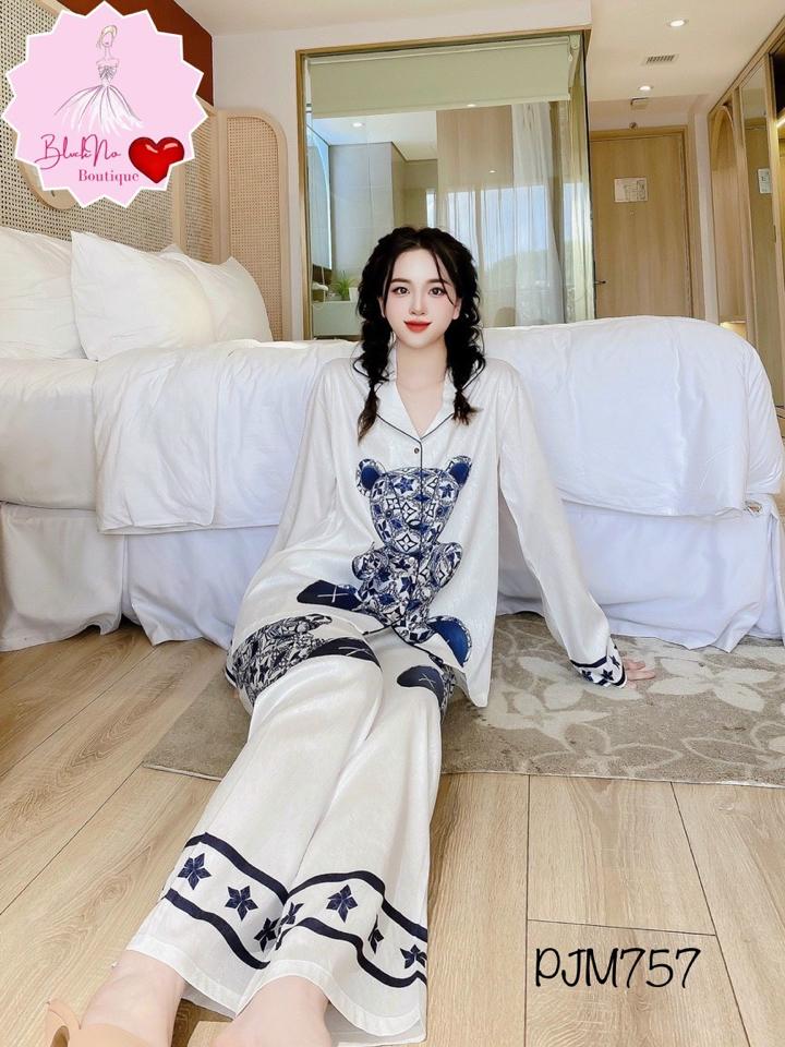 Pajamas lụa trắng con gấu - PJM757-duoc-ban-tai-BlvckNo - Đồ ngủ cao cấp có sẵn