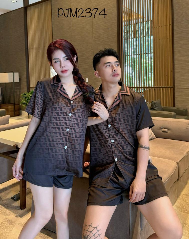 Pajamas đùi lụa mịn Fendi nâu - PJM2374-duoc-ban-tai-BlvckNo - Đồ ngủ cao cấp có sẵn