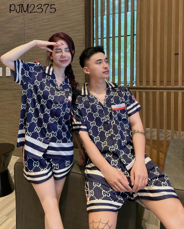 Pajamas đùi lụa mịn Gucci xanh - PJM2375-duoc-ban-tai-BlvckNo - Đồ ngủ cao cấp có sẵn