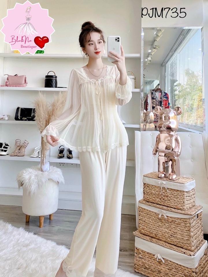 Pajamas hai dây có khoác voan - PJM735-duoc-ban-tai-BlvckNo - Đồ ngủ cao cấp có sẵn