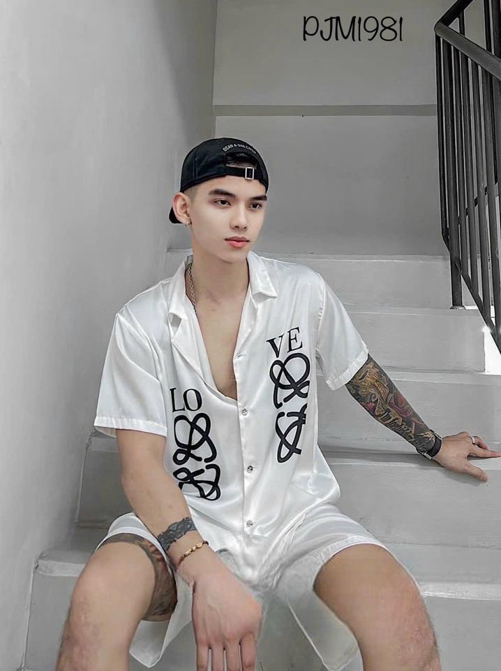 Pajamas đùi nam LOVE trắng - PJM1981-duoc-ban-tai-BlvckNo - Đồ ngủ cao cấp có sẵn