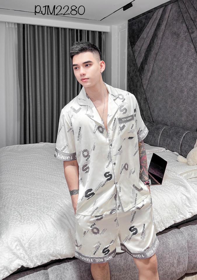 Pajamas đùi nam lụa mịn trắng kem SO - PJM2280-duoc-ban-tai-BlvckNo - Đồ ngủ cao cấp có sẵn