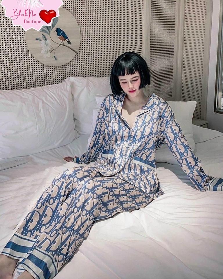 Pajamas cao cấp Dior xanh dài tay - PJM788-duoc-ban-tai-BlvckNo - Đồ ngủ cao cấp có sẵn