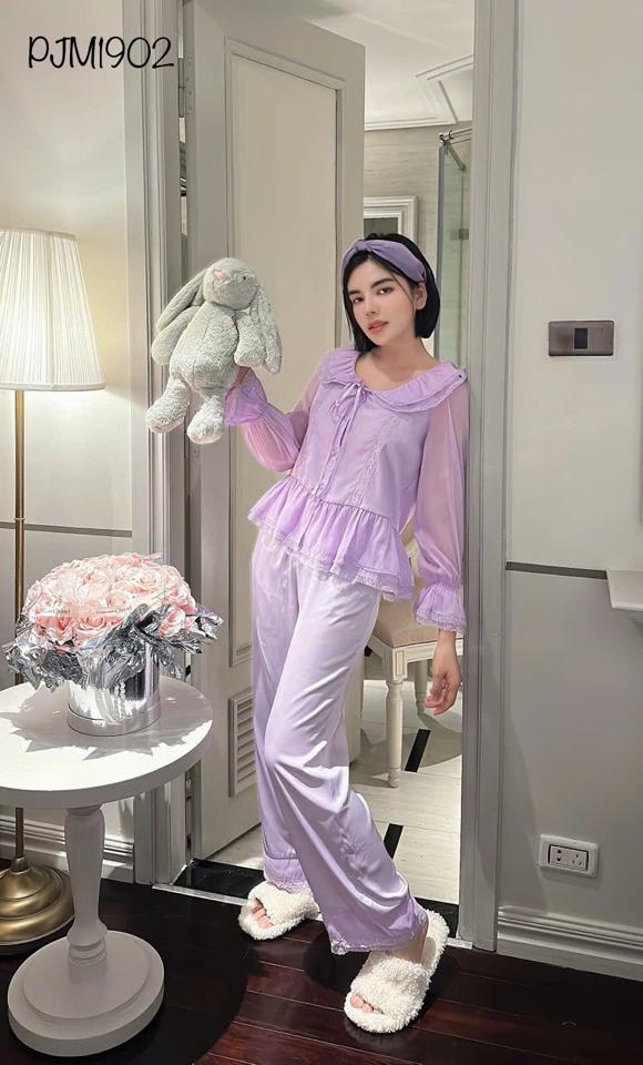 Pajamas lụa phối ren tiểu thư - PJM1902-duoc-ban-tai-BlvckNo - Đồ ngủ cao cấp có sẵn