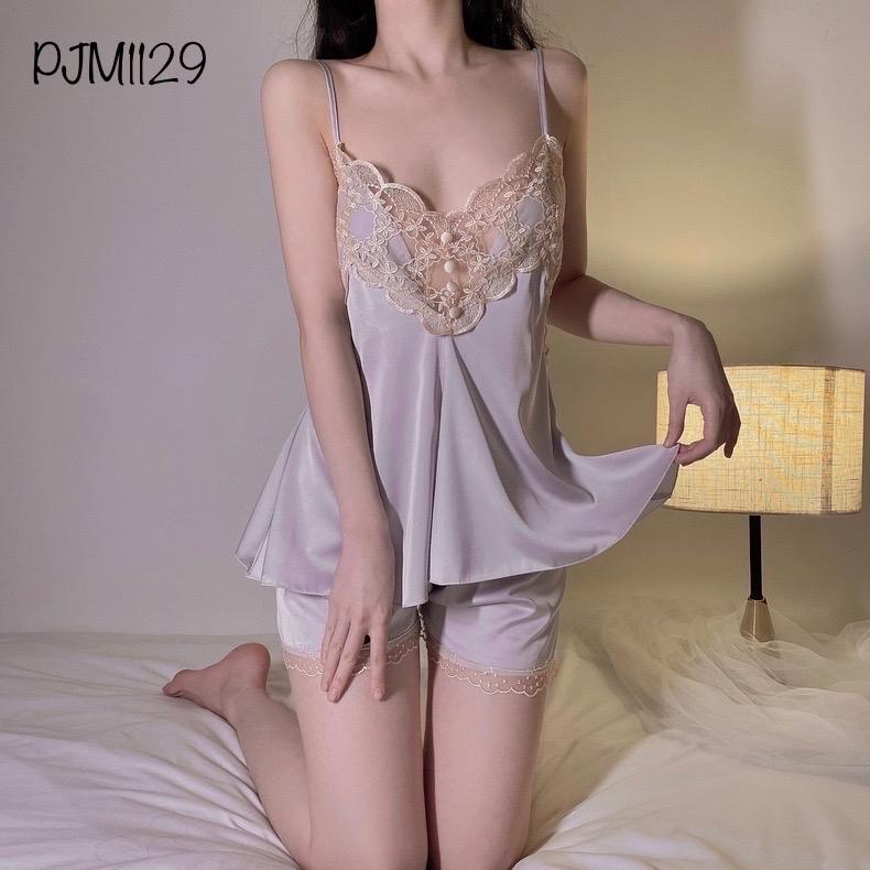 Pajamas lụa đùi phối ren - PJM1129-duoc-ban-tai-BlvckNo - Đồ ngủ cao cấp có sẵn