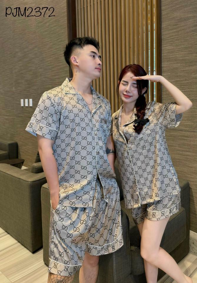 Pajamas đùi lụa mịn Gucci xám - PJM2372-duoc-ban-tai-BlvckNo - Đồ ngủ cao cấp có sẵn