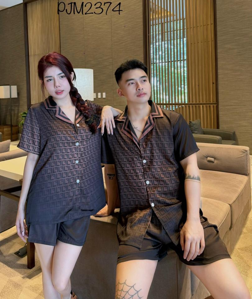 Pajamas đùi lụa mịn Fendi nâu - PJM2374-duoc-ban-tai-BlvckNo - Đồ ngủ cao cấp có sẵn