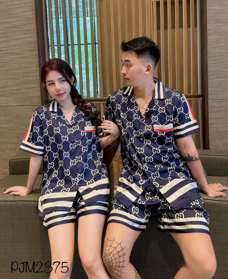 Pajamas đùi lụa mịn Gucci xanh - PJM2375-duoc-ban-tai-BlvckNo - Đồ ngủ cao cấp có sẵn