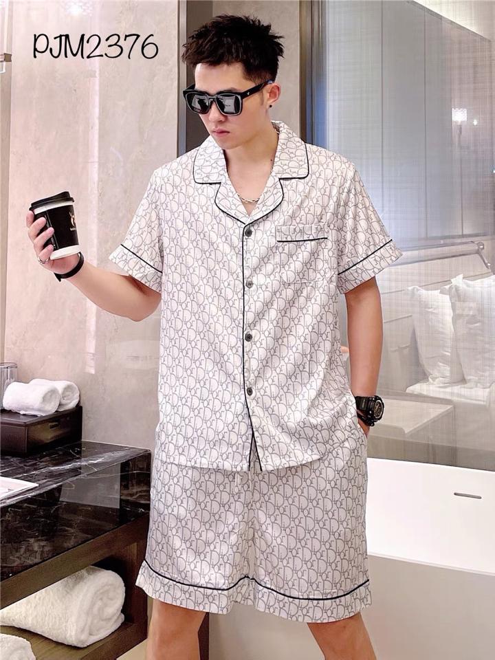 Pajamas đùi lụa mịn kem Dior xám - PJM2376-duoc-ban-tai-BlvckNo - Đồ ngủ cao cấp có sẵn