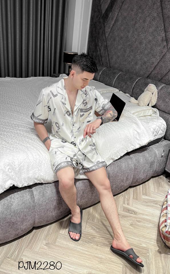 Pajamas đùi nam lụa mịn trắng kem SO - PJM2280-duoc-ban-tai-BlvckNo - Đồ ngủ cao cấp có sẵn