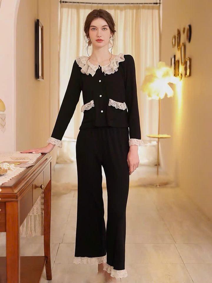 Pajamas đen phối bèo trắng - PJM0092-duoc-ban-tai-Venus Boutique
