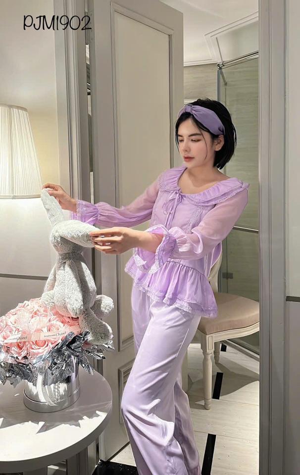 Pajamas lụa phối ren tiểu thư - PJM1902-duoc-ban-tai-BlvckNo - Đồ ngủ cao cấp có sẵn