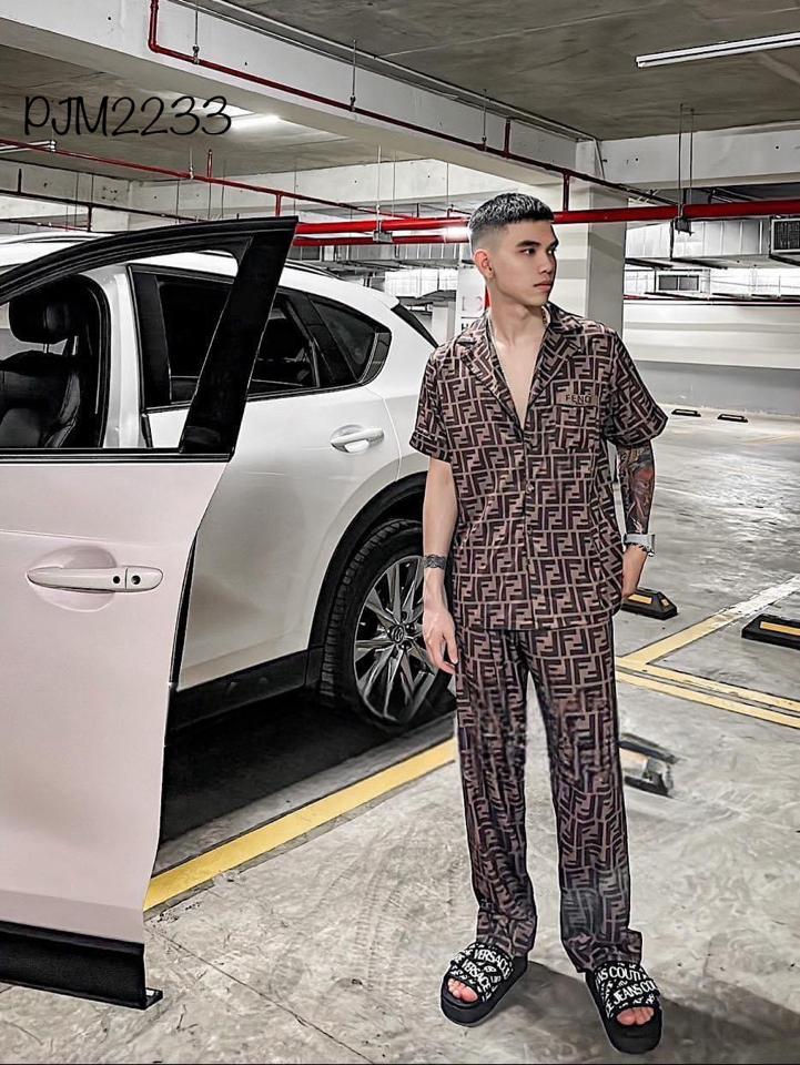 Pajamas nam Fendi nâu ngắn tay - PJM2233-duoc-ban-tai-BlvckNo - Đồ ngủ cao cấp có sẵn