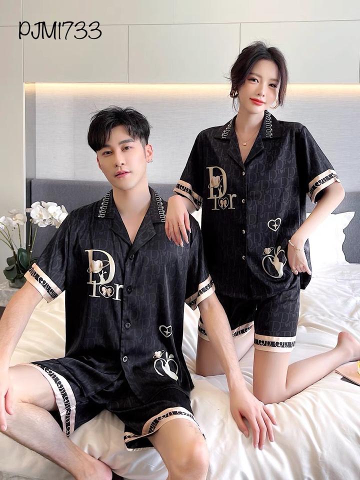 Pajamas lụa đùi đen Dior - PJM1733-duoc-ban-tai-BlvckNo - Đồ ngủ cao cấp có sẵn