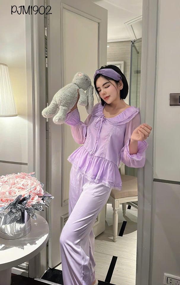 Pajamas lụa phối ren tiểu thư - PJM1902-duoc-ban-tai-BlvckNo - Đồ ngủ cao cấp có sẵn