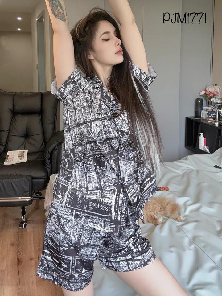 Pajamas đùi lụa mịn hoạ tiết - PJM1771-duoc-ban-tai-BlvckNo - Đồ ngủ cao cấp có sẵn