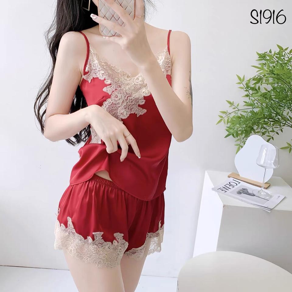 Pajamas lụa 2 dây phối ren - S1916-duoc-ban-tai-BlvckNo - Đồ ngủ cao cấp có sẵn