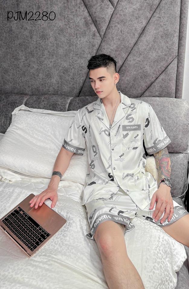 Pajamas đùi nam lụa mịn trắng kem SO - PJM2280-duoc-ban-tai-BlvckNo - Đồ ngủ cao cấp có sẵn