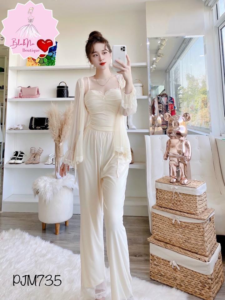 Pajamas hai dây có khoác voan - PJM735-duoc-ban-tai-BlvckNo - Đồ ngủ cao cấp có sẵn