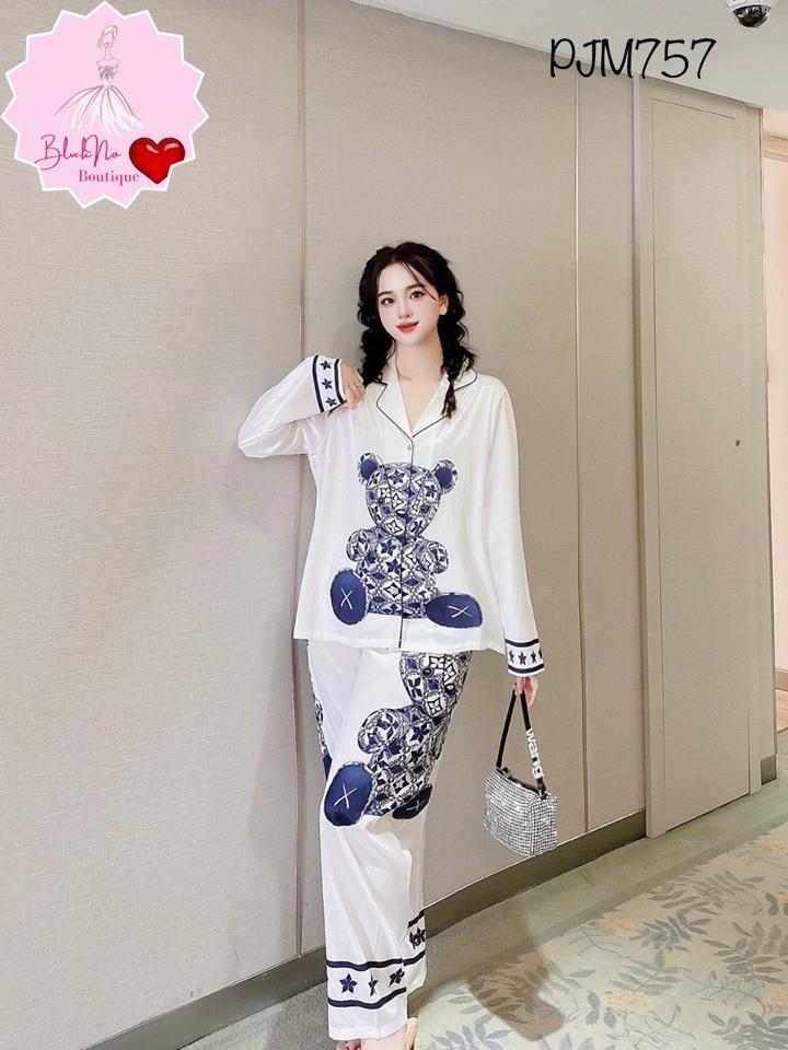 Pajamas lụa trắng con gấu - PJM757-duoc-ban-tai-BlvckNo - Đồ ngủ cao cấp có sẵn