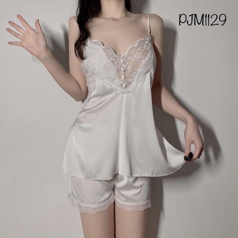 Pajamas lụa đùi phối ren - PJM1129-duoc-ban-tai-BlvckNo - Đồ ngủ cao cấp có sẵn