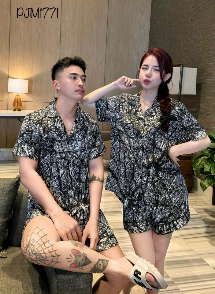 Pajamas đùi lụa mịn hoạ tiết - PJM1771-duoc-ban-tai-BlvckNo - Đồ ngủ cao cấp có sẵn