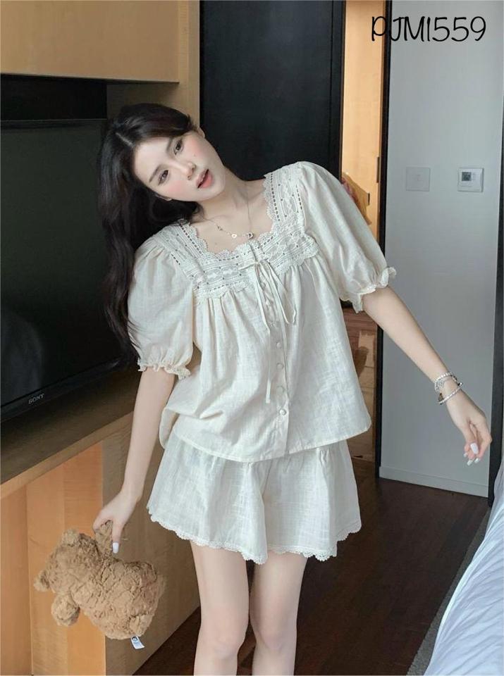 Pajamas đùi vải thô - PJM1559-duoc-ban-tai-BlvckNo - Đồ ngủ cao cấp có sẵn