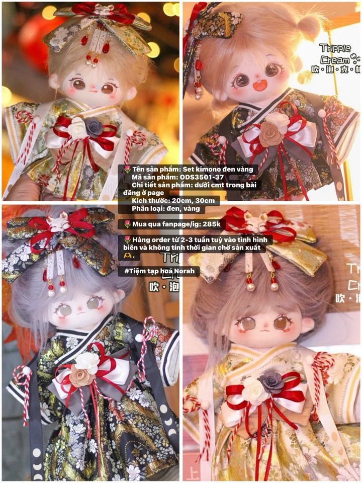 【OD01-37】Set kimono đen vàng TrippleCream dành cho doll 20cm, 30cm -duoc-ban-tai-Tiệm tạp hoá Norah