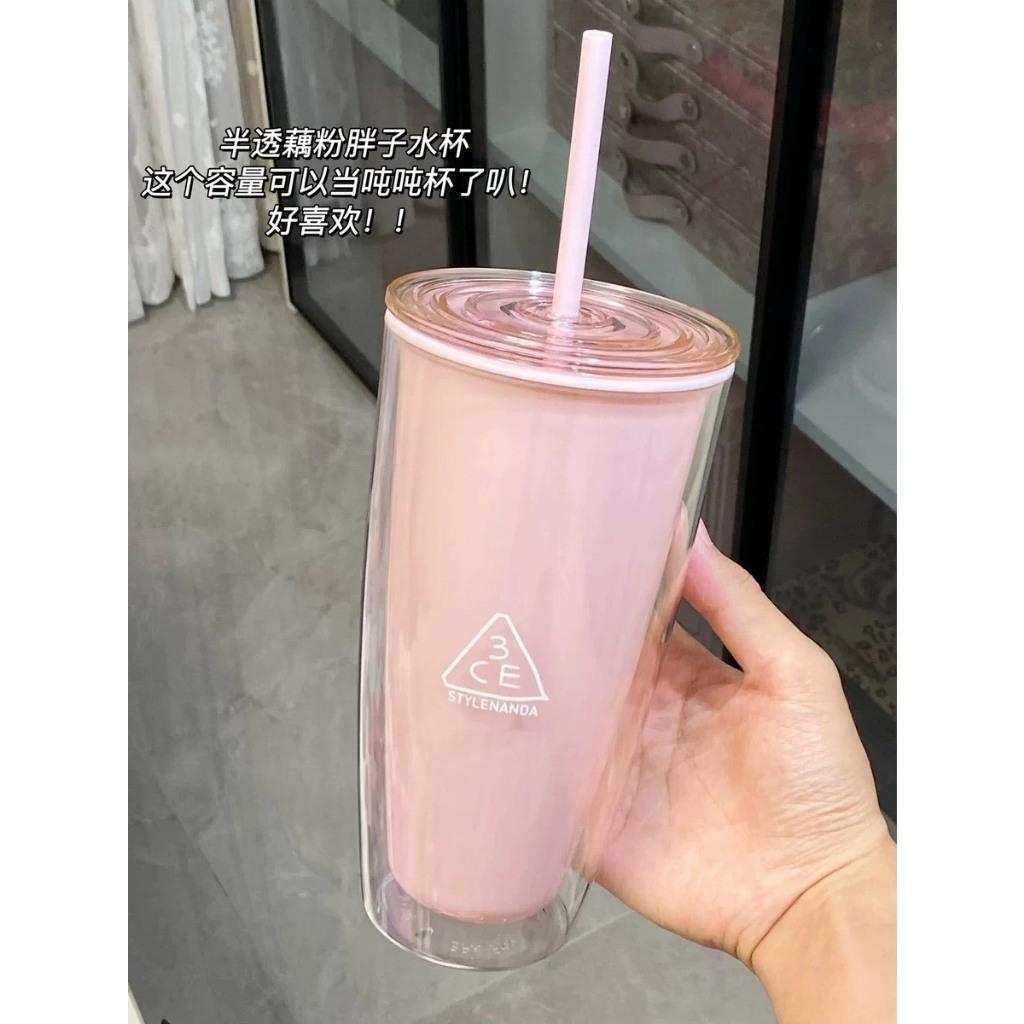 Bình nước 3C.E dễ thương, Bình nước màu hồng kèm ống hút-duoc-ban-tai-Quỳnh vy