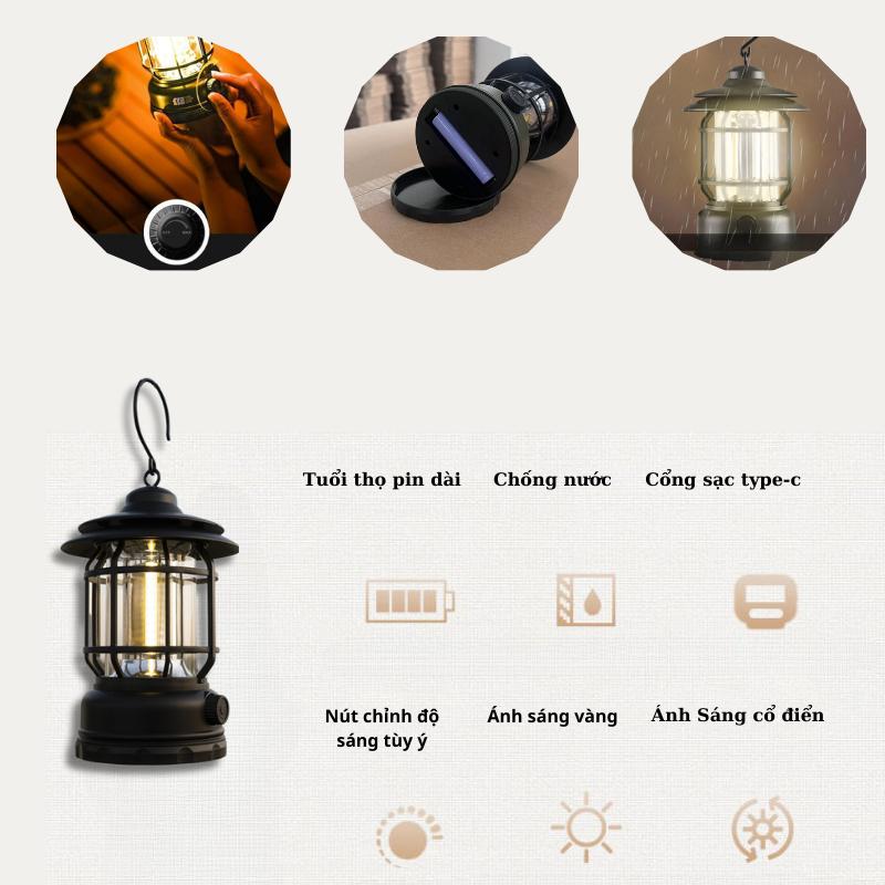 Đèn Cắm Trại Dã Ngoại Du lịch Dùng Pin Sạc USB Tích Điện 1200mAh, Đèn bão không dây decor Trang Trí-duoc-ban-tai-Quỳnh vy