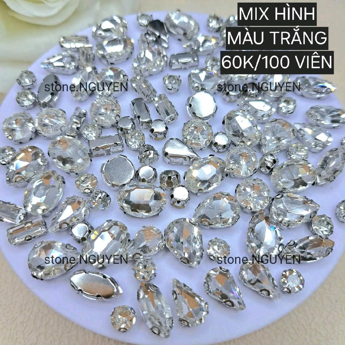 [ 100 VIÊN ]  ĐÁ ĐÍNH KẾT MÀU TRẮNG- ĐÁ KHÂU CÓ ĐẾ -ĐÁ TRANG TRÍ PHỤ KIỆN MAY VÁ-duoc-ban-tai-0776610669.STONE.NGUYEN
