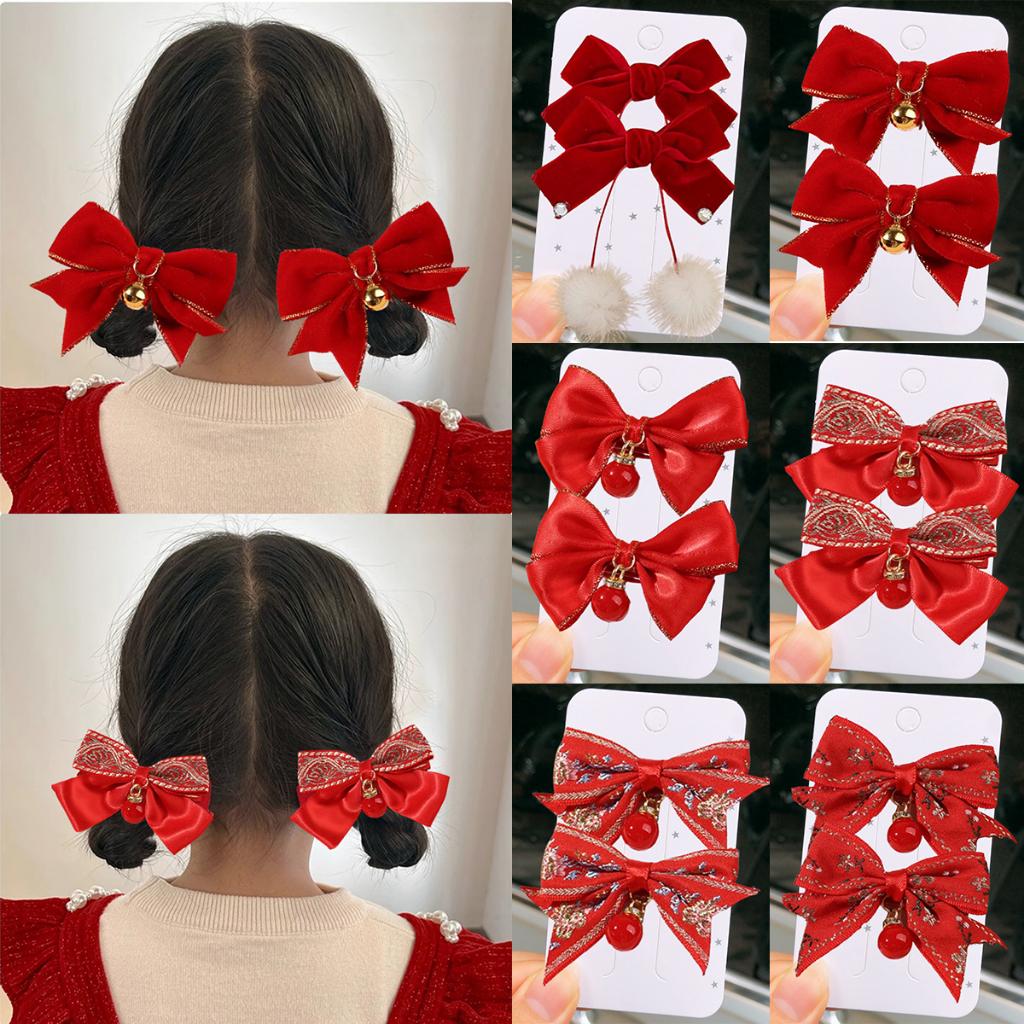 Kẹp tóc chơi tết màu đỏ, cặp tóc nơ phối tóc giả cho bé gái, phụ kiện kẹp tóc trẻ em, cài đầu đính nơ mặc áo dài-duoc-ban-tai-Quỳnh vy
