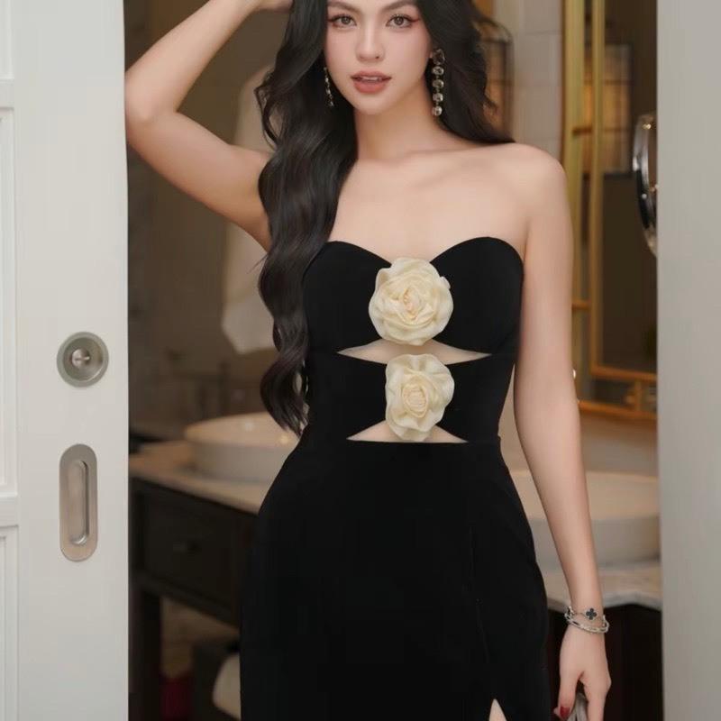 Đầm Dài Dự Tiệc Sang Chảnh  Váy body Cúp Ngực ,Cổ khoét sâu dáng dài sexy kết hoa Xẻ Tà  M1317-2-duoc-ban-tai-ANNA'S STORE CHUYÊN SỈ