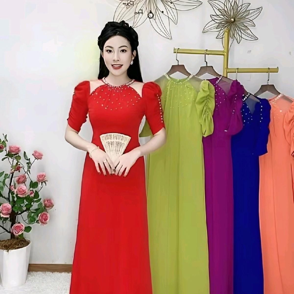 ÁO DÀI KIỂU CHẤT LỤA MỸ PHỐI NGỌC TRAI Màu Hồng-duoc-ban-tai-tigtig1a