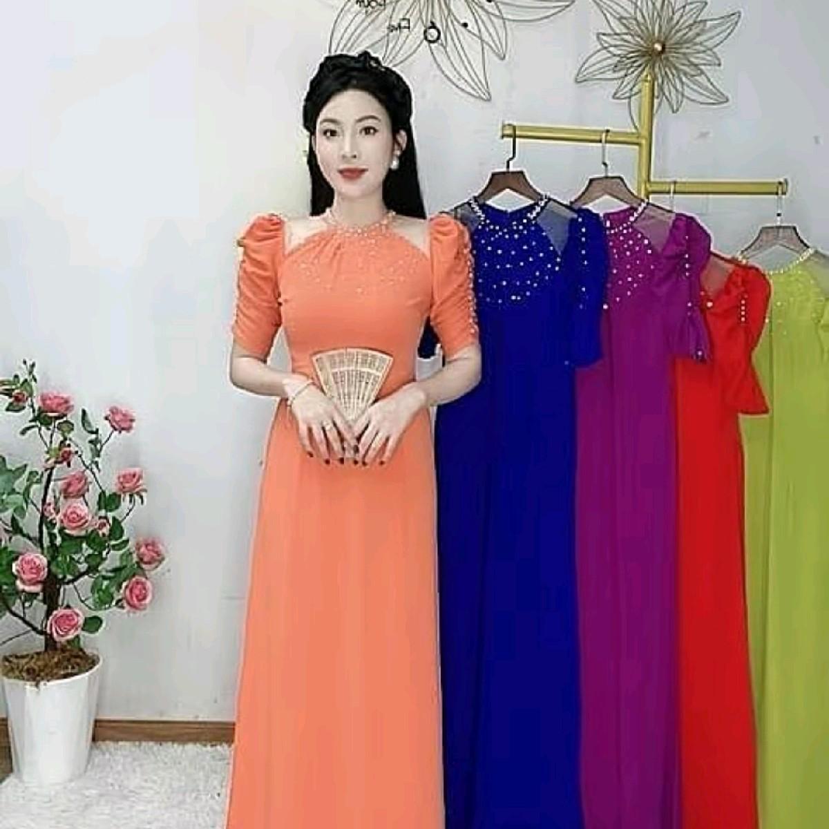 ÁO DÀI KIỂU CHẤT LỤA MỸ PHỐI NGỌC TRAI Màu Hồng-duoc-ban-tai-tigtig1a