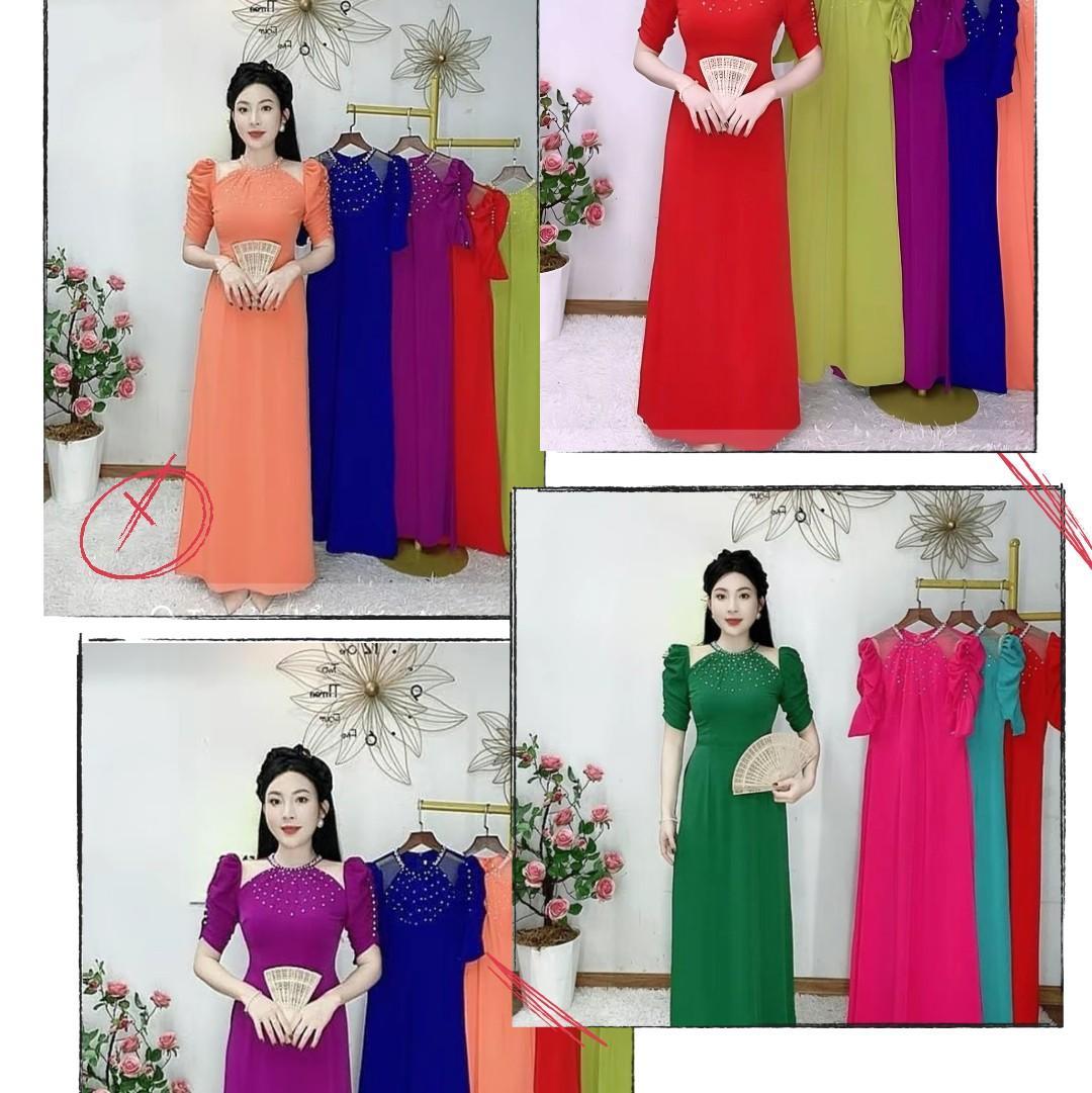 ÁO DÀI KIỂU CHẤT LỤA MỸ PHỐI NGỌC TRAI Màu Hồng-duoc-ban-tai-tigtig1a
