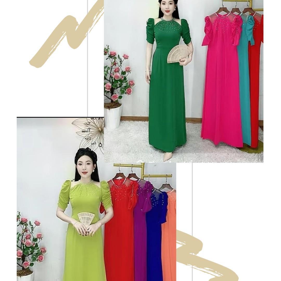 ÁO DÀI KIỂU CHẤT LỤA MỸ PHỐI NGỌC TRAI Màu Hồng-duoc-ban-tai-tigtig1a