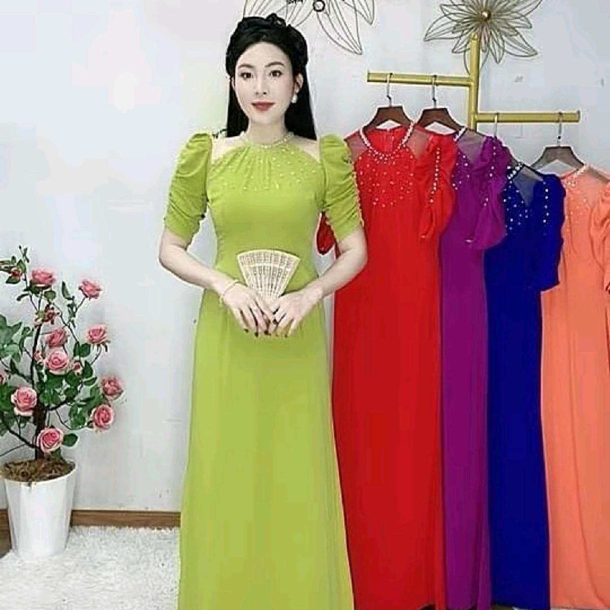 ÁO DÀI KIỂU CHẤT LỤA MỸ PHỐI NGỌC TRAI Màu Hồng-duoc-ban-tai-tigtig1a