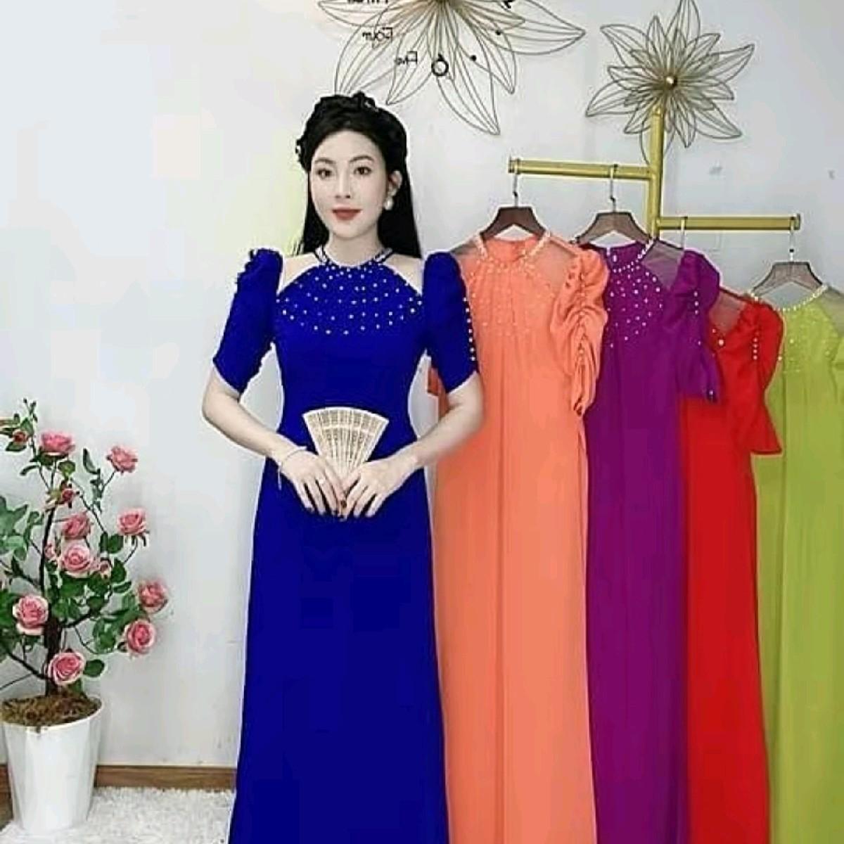 ÁO DÀI KIỂU CHẤT LỤA MỸ PHỐI NGỌC TRAI Màu Hồng-duoc-ban-tai-tigtig1a