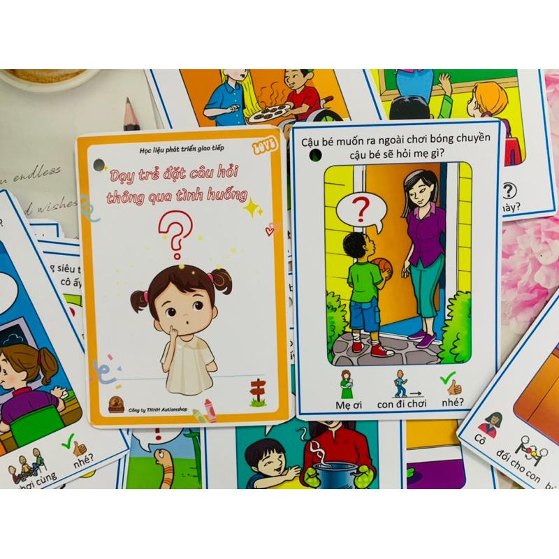 ❤️[Yêu thích]🥰Học liệu dạy trẻ đặt câu hỏi thông qua tình huống Autismshop-duoc-ban-tai-Autismshop.vn-Đồ chơi sách học liệu giáo dục đặc biệt