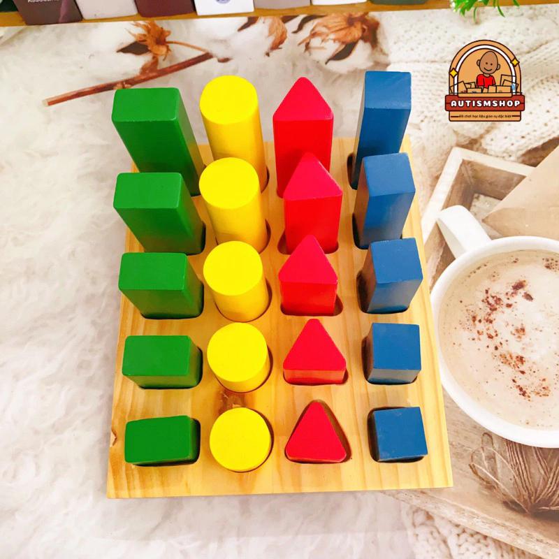 Đồ chơi giáo dục montessori xếp trụ so sánh cao thấp Autismshop-duoc-ban-tai-Autismshop.vn-Đồ chơi sách học liệu giáo dục đặc biệt