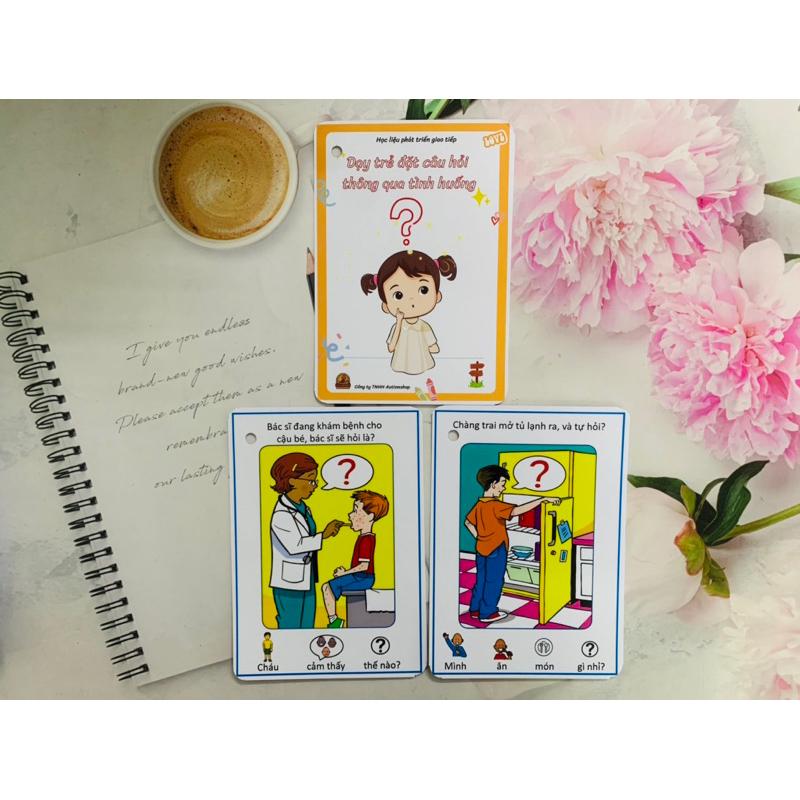 ❤️[Yêu thích]🥰Học liệu dạy trẻ đặt câu hỏi thông qua tình huống Autismshop-duoc-ban-tai-Autismshop.vn-Đồ chơi sách học liệu giáo dục đặc biệt